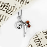Music Bass Clef Necklace in Silver and Cognac Amber