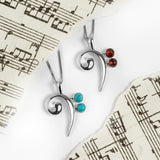 Music Bass Clef Necklace in Silver and Turquoise