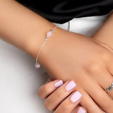 Bead Bracelet in Silver and Rose Quartz
