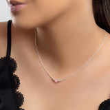 Delicate Single Stone Necklace in Silver and Rose Quartz