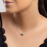 Delicate Single Stone Necklace in Silver and Malachite