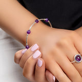 Bead Tube Bangle in Silver and Amethyst