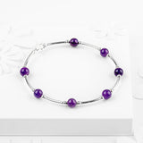 Bead Tube Bangle in Silver and Amethyst