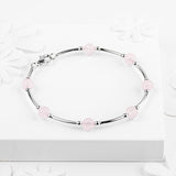 Bead Tube Bracelet in Silver and Rose Quartz