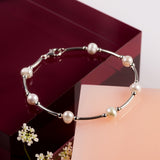 Bead Tube Bracelet / Bangle in Silver and White Pearl
