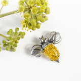 Bumble Bee / Bumblebee Brooch in Silver and Yellow Amber