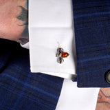 Bumble Bee / Bumblebee Cufflinks in Silver and Cognac Amber