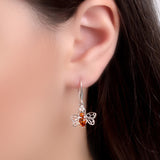 Tiny Honey Bee Drop Earrings in Silver and Amber