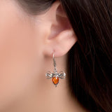 Bumblebee Drop Earrings in Silver and Cognac Amber
