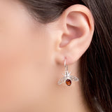 Honey Bee Hook Earrings in Silver and Amber