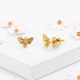 Miniature Bee Stud Earrings in Silver with 24ct Gold