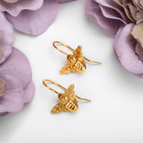 Cute Honey Bee Hook Earrings in Silver with 24ct Gold