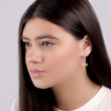 Honey Bee Drop Earrings in Silver and Yellow Amber