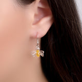Honey Bee Drop Earrings in Silver and Yellow Amber