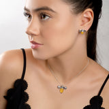 Large Bumble Bee  Necklace in Silver and Yellow Amber