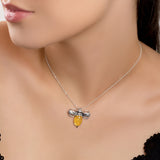 Large Bumble Bee  Necklace in Silver and Yellow Amber