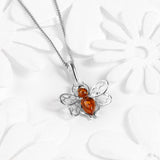 Tiny Honey Bee Necklace in Silver and Amber
