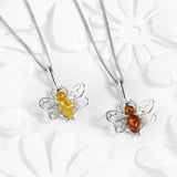 Tiny Honey Bee Necklace in Silver and Yellow Amber