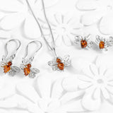 Tiny Honey Bee Necklace in Silver and Amber