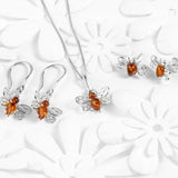Honey Bee Stud Earrings in Silver and Amber