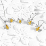 Honey Bee Drop Earrings in Silver and Yellow Amber