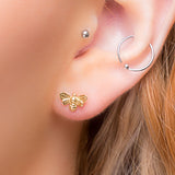 Miniature Bee Stud Earrings in Silver with 24ct Gold