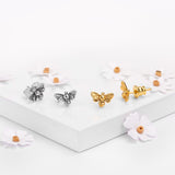 Miniature Bee Stud Earrings in Silver with 24ct Gold