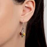 Beech Leaf Earrings in Silver and Cognac, Green & Yellow Amber