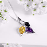 Beech Leaf Necklace in Silver, Amethyst and Amber