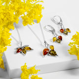 Autumn Maple Leaf Necklace in Silver and Amber
