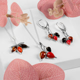 Beech Leaf Necklace in Silver, Coral and Amber