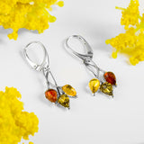 Beech Leaf Earrings in Silver and Cognac, Green & Yellow Amber