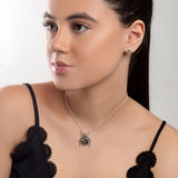 Noble Chafer Beetle Necklace in Silver and Green Amber