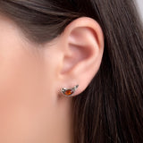 Bird Stud Earrings in Silver and Amber