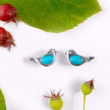 Bird Stud Earrings in Silver and Turquoise
