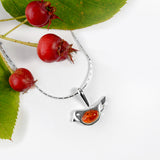 Cute Bird Necklace in Silver and Amber