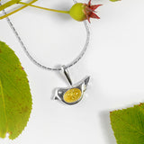 Cute Bird Necklace in Silver and Yellow Amber
