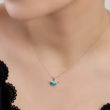 Cute Bird Necklace in Silver and Turquoise