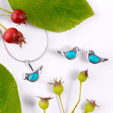 Bird Stud Earrings in Silver and Turquoise
