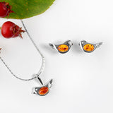 Cute Bird Necklace in Silver and Amber