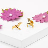 Flying Bird Stud Earrings in Silver with 24ct Gold