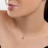 Cute Bird Necklace in Silver and Yellow Amber