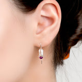 Bluebell Flower Hook Earrings in Silver and Amethyst