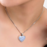 Heart Shaped Blue Lace Agate Gemstone Necklace - Natural Designer Gemstone