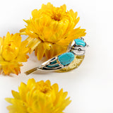 Blue Tit Brooch in Silver, Turquoise and Yellow Amber