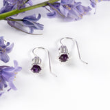 Bluebell Flower Hook Earrings in Silver and Amethyst