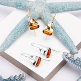 Sailboat / Boat / Yacht Drop Earrings in Amber & Silver with 24ct Gold