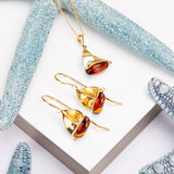 Sailboat / Boat / Yacht Drop Earrings in Amber & Silver with 24ct Gold