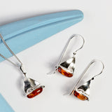 Sailboat / Boat / Yacht Drop Earrings in Silver and Amber