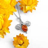 Miniature Bumble Bee Necklace in Silver and Amber